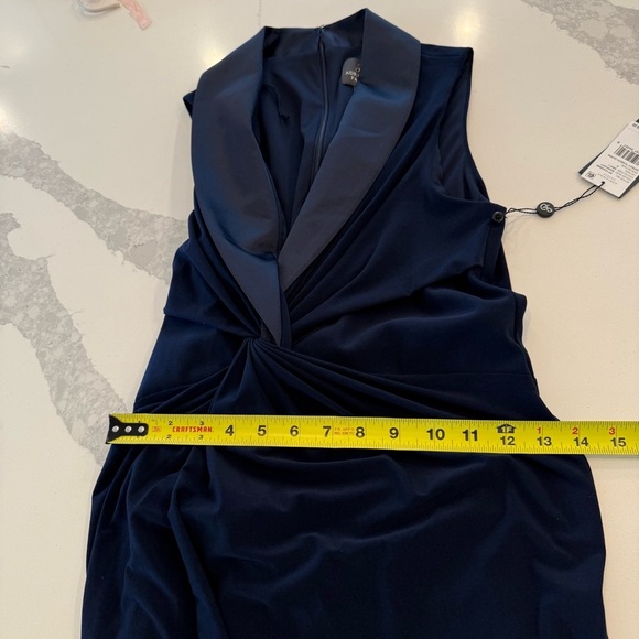 Adrianna Papell Sleeveless Tuxedo Twist Front Prom Gown MOB Navy Evening Dress 8 - Picture 13 of 15